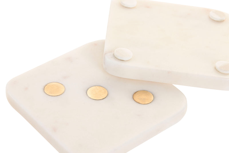Coaster Set  - Marble & Brass (Dice) White (Set of 4)