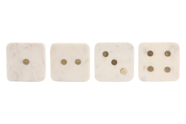 Coaster Set  - Marble & Brass (Dice) White (Set of 4)