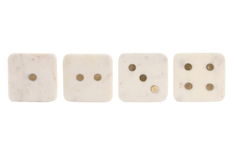 Coaster Set  - Marble & Brass (Dice) White (Set of 4)