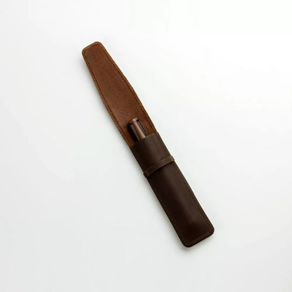 Pen case in chocolate brown leather