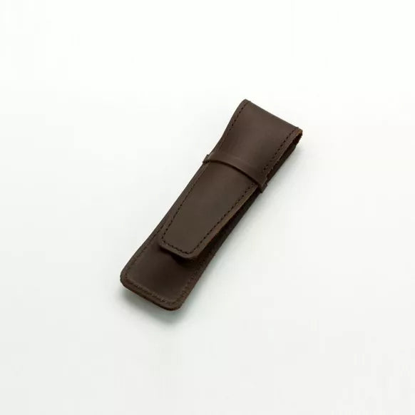 Pen case in chocolate brown leather