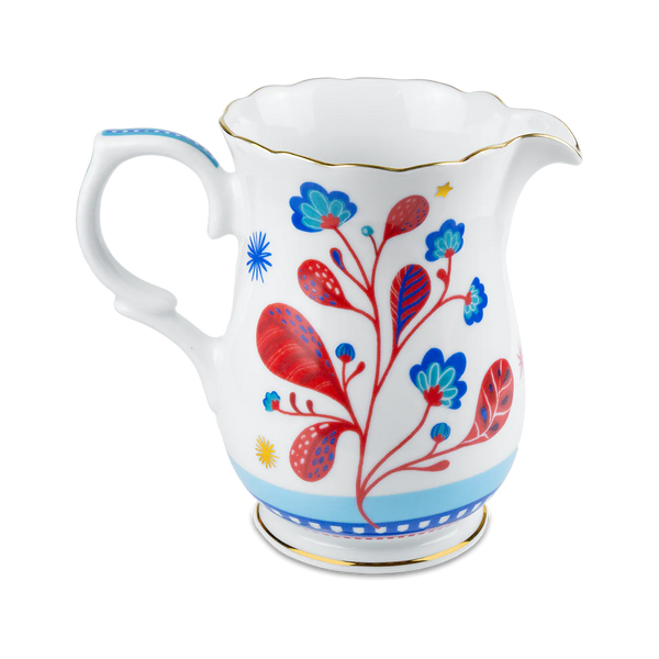 Mamma Mia Collection; Porcelain Jug with Blue & Red Leaves