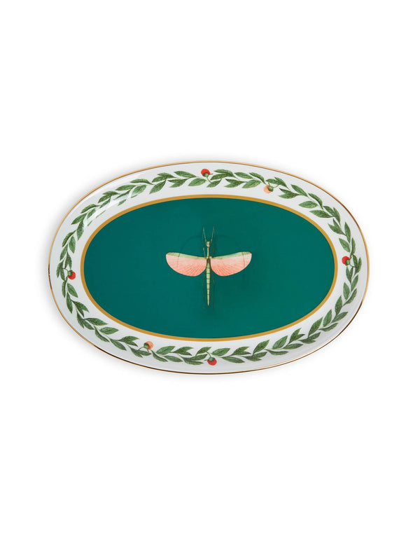 Oval Platter Libellula Green in Porcelain By La Double J