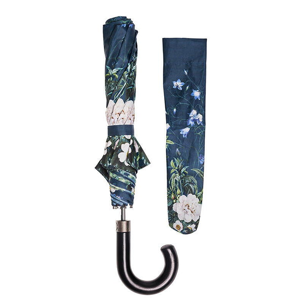 Umbrella with Wooden Handle - Blue Flower Garden