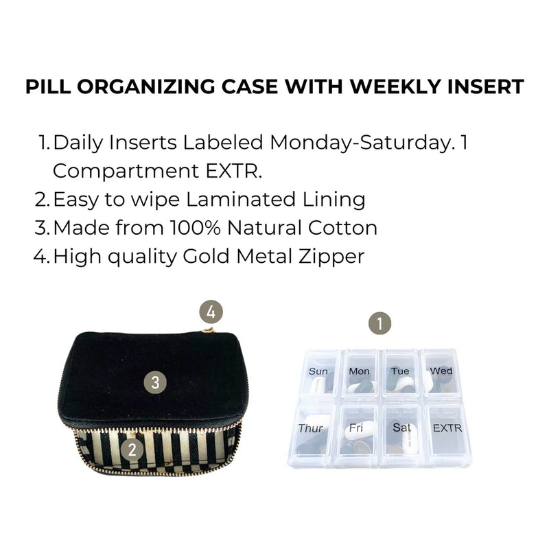 Pill Organizing Case with Weekly Pill Organizer, Black