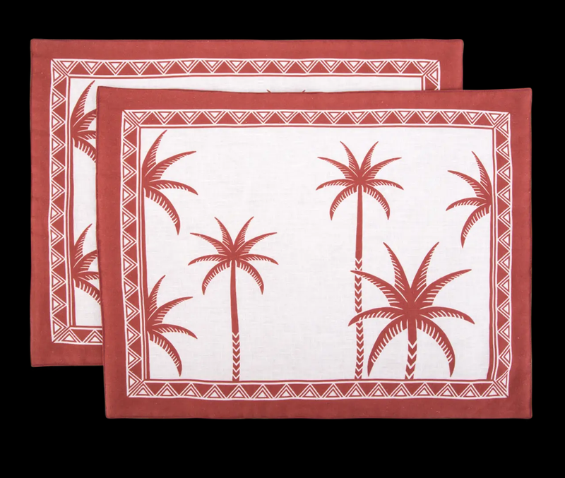Placemats set of 2 Date Palm Brick Red by La DoubleJ