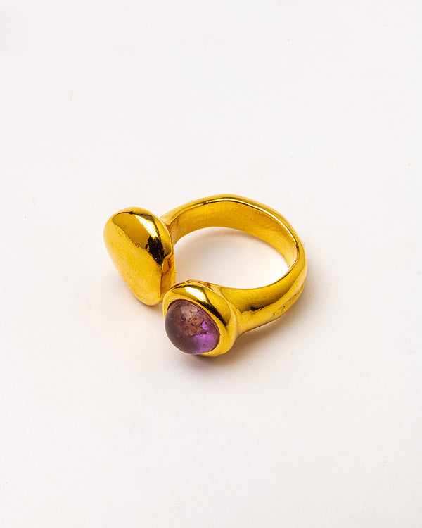 Ring with Amethist, Adjustable - Handmade