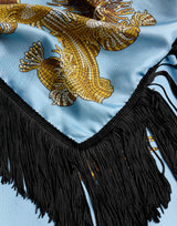 Foulard - Oceania Placée Light Blue in Silk Twill With Fringes by La Double J