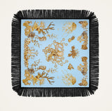 Foulard - Oceania Placée Light Blue in Silk Twill With Fringes by La Double J