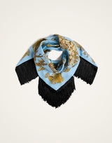 Foulard - Oceania Placée Light Blue in Silk Twill With Fringes by La Double J