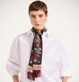 Skinny Scarf - Reversible Zooflora, Light blue - Bordeaux by La DoubleJ