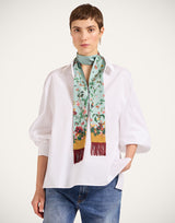 Skinny Scarf - Reversible Zooflora, Light blue - Bordeaux by La DoubleJ