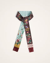 Skinny Scarf - Reversible Zooflora, Light blue - Bordeaux by La DoubleJ