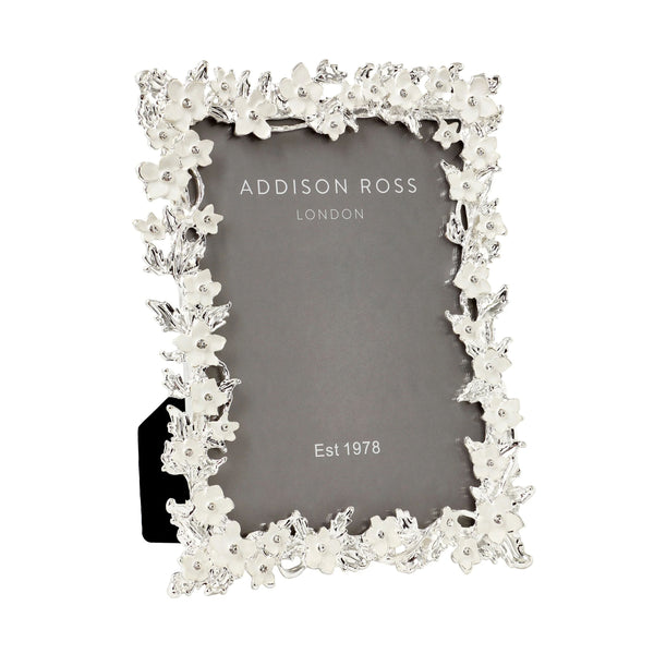 Photo frame Silver on Zinc. 4x6 Silver Leaf & White Flower.
