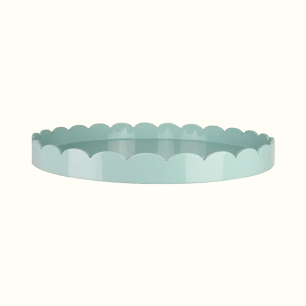 Large Lacquered Round Scallop Tray - Mint Green