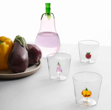 Set of 6 assorted glasses with vegetables