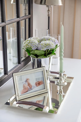 Tray - Silver Plated Stainless Steel with Faux Leather Handles