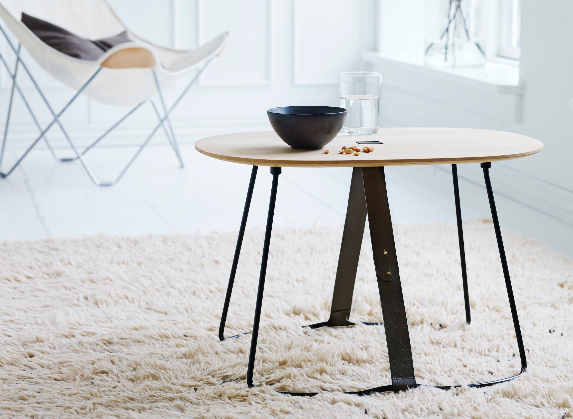 Side Table in Ash Wood with Black Leather – Zartera Gallery