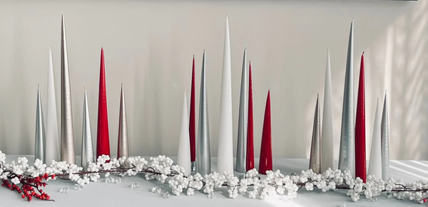 Cone Candle - Silver Metallic - 37cm