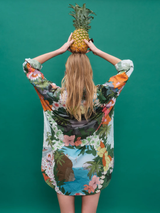 Beach Cover Up Shirtdress with Floral Motifs