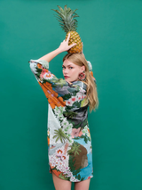 Beach Cover Up Shirtdress with Floral Motifs