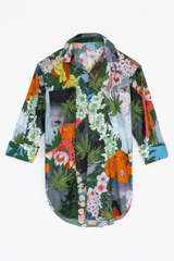 Beach Cover Up Shirtdress with Floral Motifs