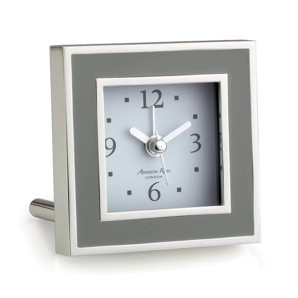 Alarm Clock Silver on Zinc. Taupe Enamel. Silver Plated.
