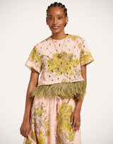 La Scala Tee - Swathe Pink in Cotton Sangallo Lace With Feathers by La Double J