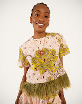 La Scala Tee - Swathe Pink in Cotton Sangallo Lace With Feathers by La Double J