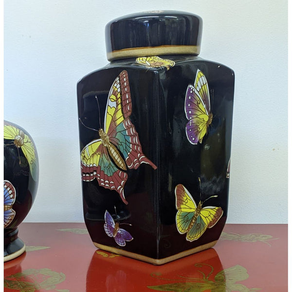 Tea Caddy in Porcelain with Butterflies