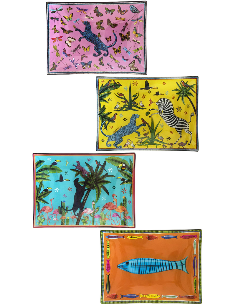 Decorative Tin with 4 Glass Plates - Jungle