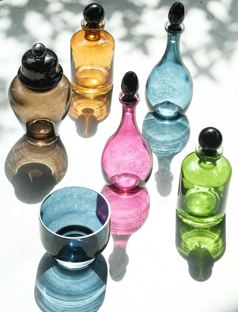 Vesti La Tavola Collection; Whisky Bottle in Glass, Taupe