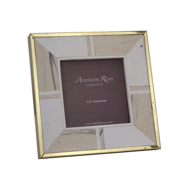 Photo frame on Wood. 4x4 Cream with Brass Border.