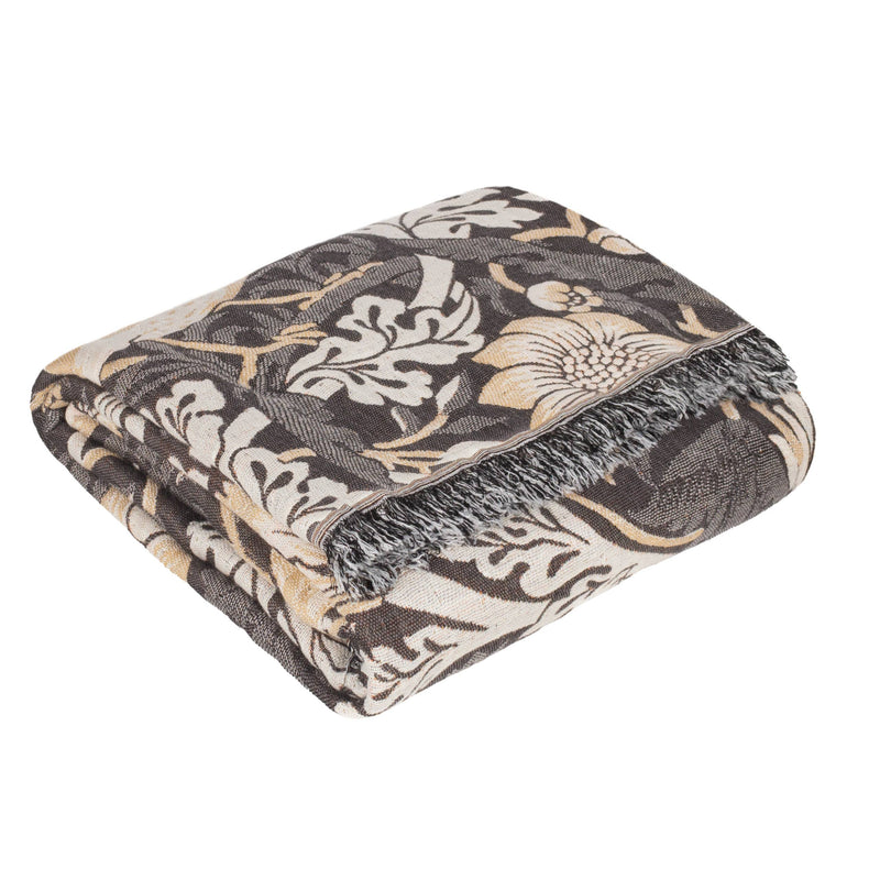 Throw - Strawberry Thief Jacquard Throw, Biscuit