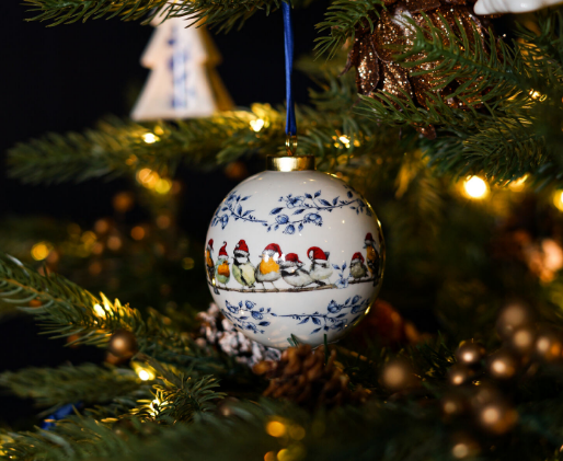 Christmas Bauble - Forest Birds wearing Christmas Hat