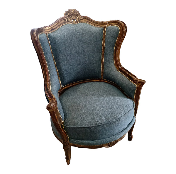 Vintage Armchair upholstered with blue fabric