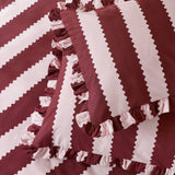Duvet Cover and 2 Pillocases Set Burgundy/Blossom, Birdie Stripe Ruffle