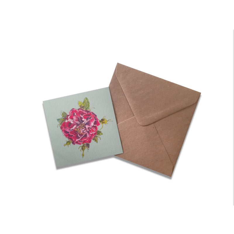 Peony SQUARE FLAT CARD WITH WATERCOLOR PAINTING PRINT
