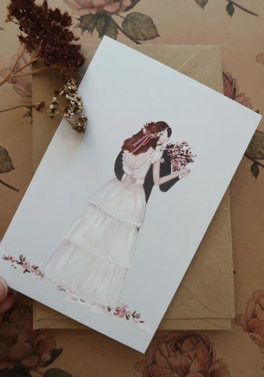 Cards; folded with watercolor painting print - Wedding Couple