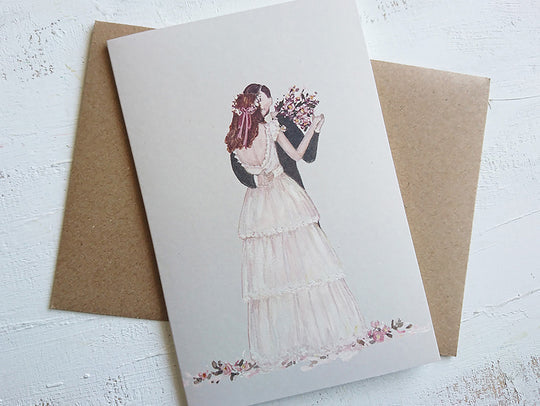 Cards; folded with watercolor painting print - Wedding Couple