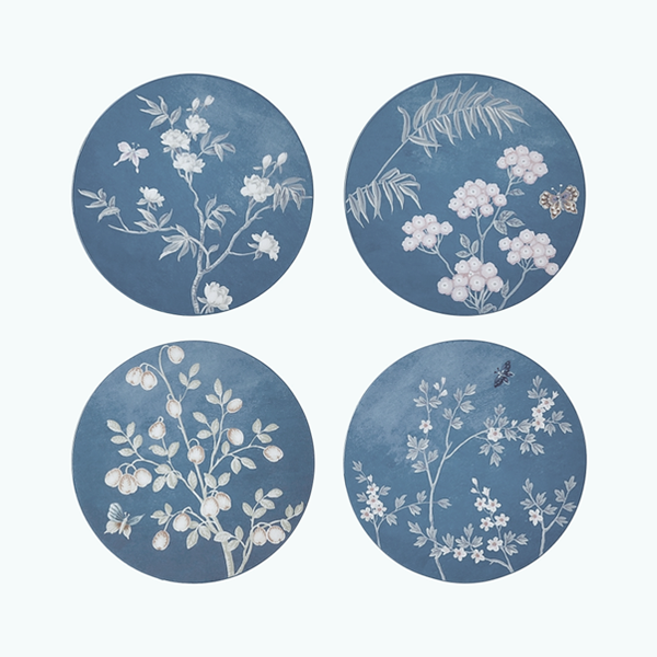 Chinoiserie Coasters in Blue Gray - set of 4
