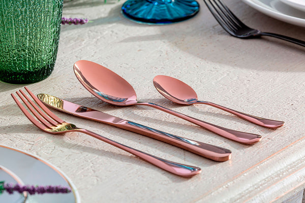 Cutlery in Rose Gold Effect Steel (Set of 24)