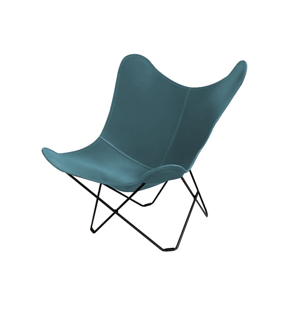Chair in ocean blue leather with black frame - PAMPA Mariposa