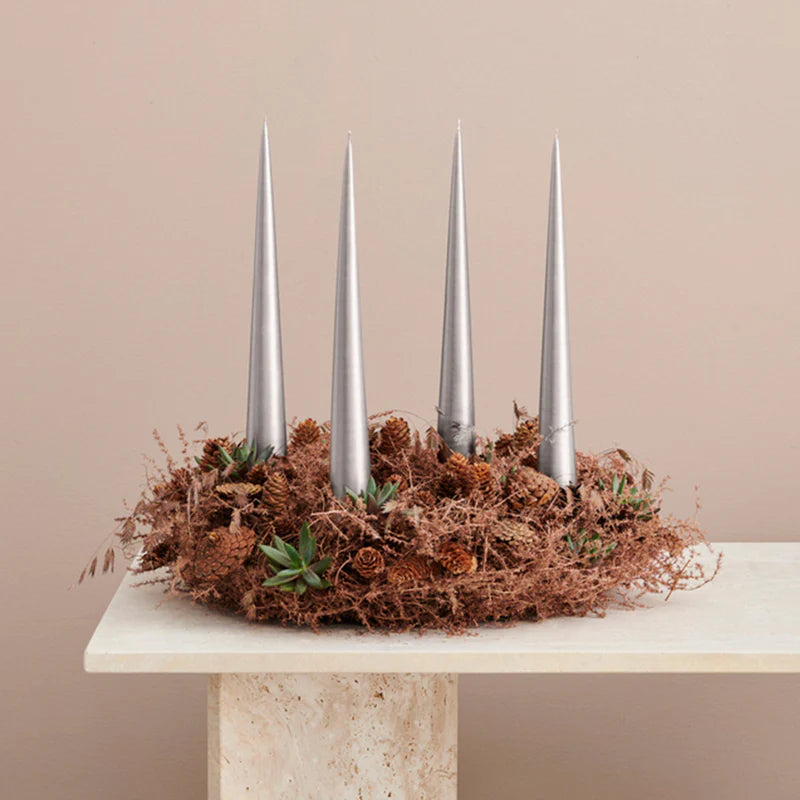 Cone Candles Silver Metallic 37cm