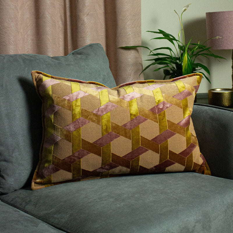 Cushion - Velvet Jacquard, Ochre/Blush