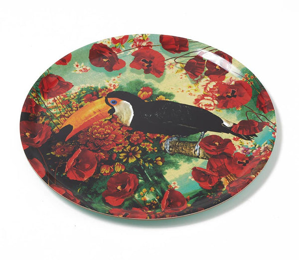 Round Birch Veneer Tray with a Toucan