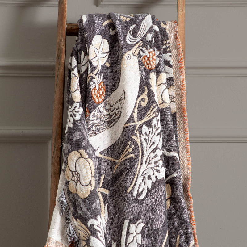 Throw - Strawberry Thief Jacquard Throw, Biscuit
