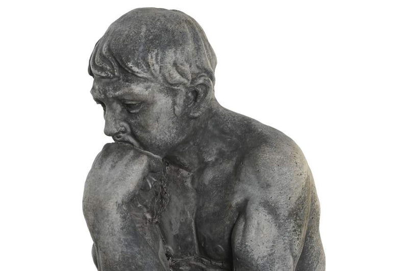 Gray Cement Thinker Sculpture