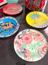 Decorative Tin with 5 Glass Plates Red