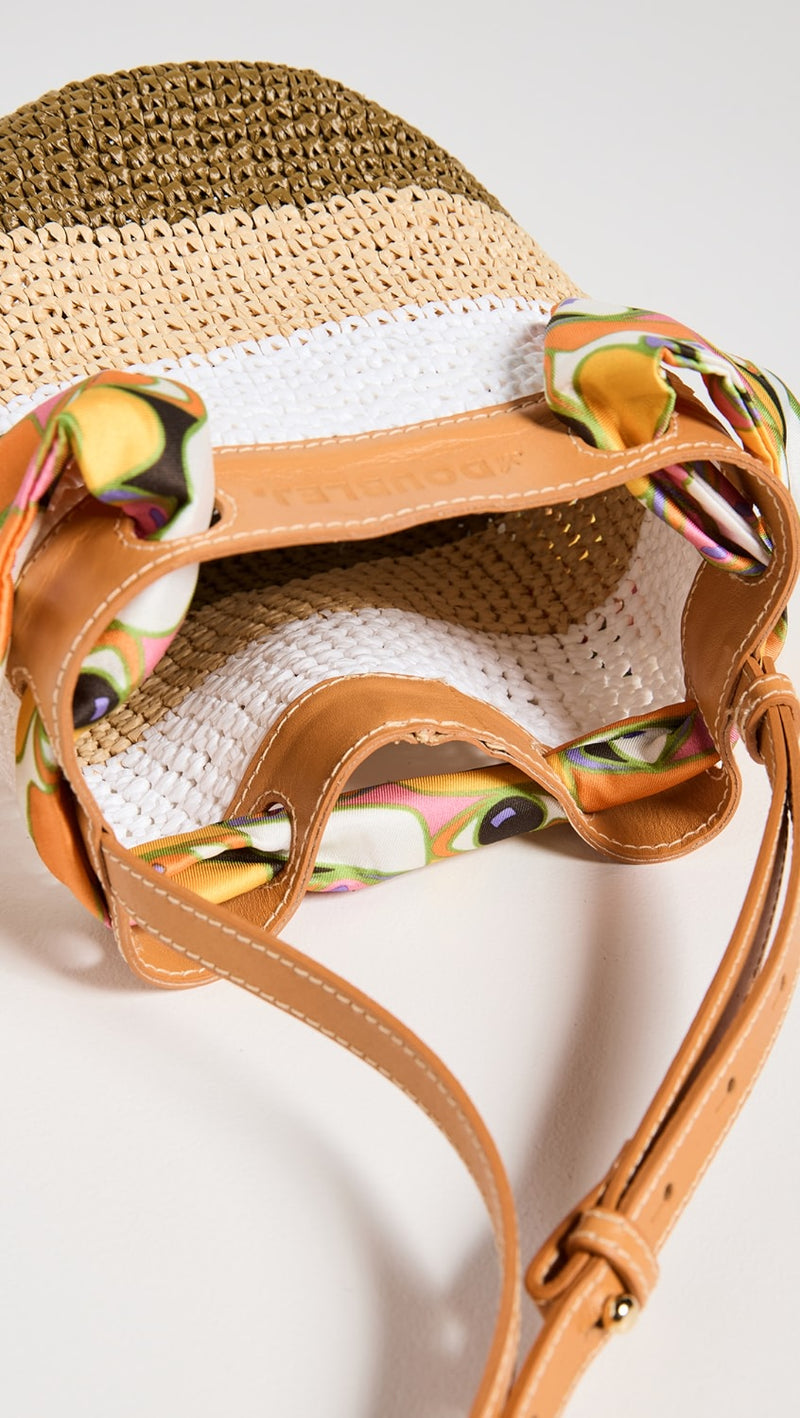 Shoulder Bag; Raffia Secchiello Shoulder Bag in multicolor beige by La DOUBLEJ